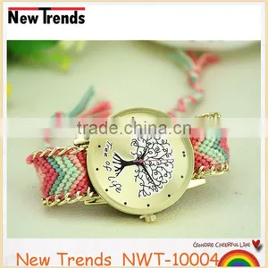 New Arival Fashion Colorful String Weaved Tree Design Quartz Lady Watch thumbnail-2