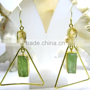 Citrine & Green Kyanite Rough Gemstone Earrings, 925 Solid Sterling Silver Earrings, Designer Vermeil Dangle Earrings thumbnail-1