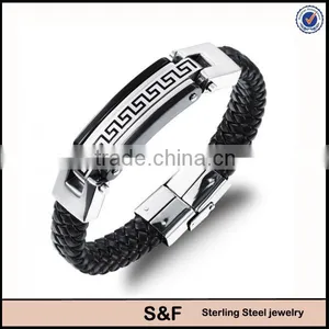 Plated 0.02um Nickel And Lead Free Leather & Steel Jewelry Custom Logo Bracelet thumbnail-1