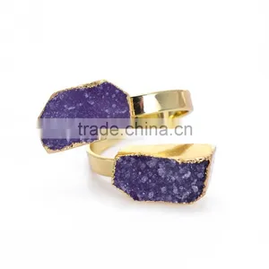 50pcs Purple Rings Natural Raw Stone Rings Wholesale New Arrival Double Ring Adjustable Rings 21*16mm thumbnail-1