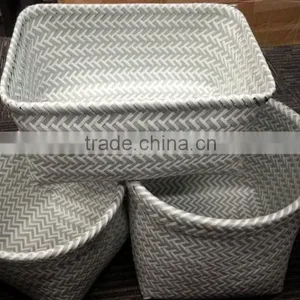 PP Strap Weaving Zig Zag Rectangle Basket Set of 3 thumbnail-3