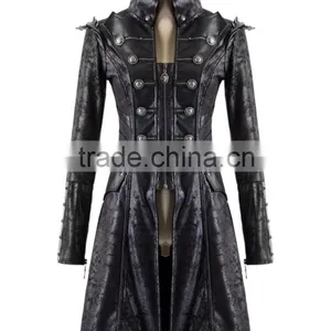 Poison Black Jacket Mens Faux Leather Goth Military Coat thumbnail-2