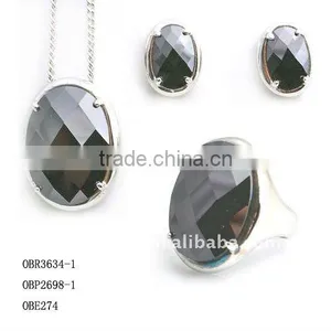Fashion Black Glass Rhodium Jewelry Set thumbnail-1
