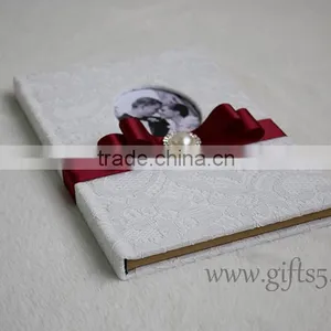 Elegant White Lace Wedding Guest Book Wiht Photo Frame Put Your Own Photo on the Book thumbnail-2