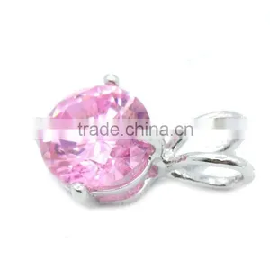 Wholesale 925 Sterling Silver Jewelry Single Pink Stone Pendant thumbnail-2