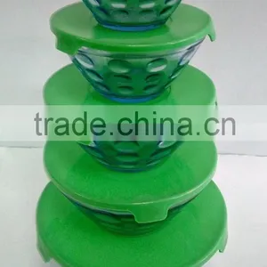 5 Pieces PP Green Cover Glass Bowl Set With Multiple Lids Clear Lids thumbnail-1