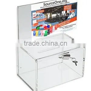 Source One Small 5-Inch Wide Deluxe Oblong Donation Box With Ad Frame & Free Lock thumbnail-2