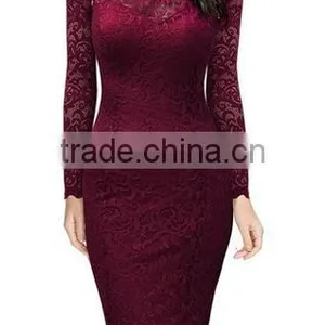 Women's Classicial Floral Lace Long Sleeve Slim Formal Mini Dress thumbnail-1