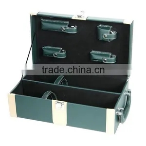 Chinese Factories Wholesale Custom High-grade PU Leather 2 Slot Wine Champagne Boxes, Green Gift Box thumbnail-3