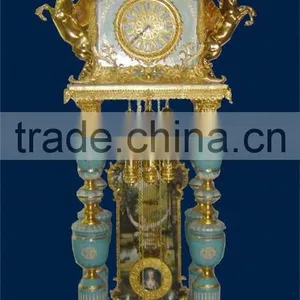 Emperial Cellectable World Treasure Gold Plated Brass Engraved Table Clock, Noble Crown Turquoise Ceramic Decorative Desk Clock thumbnail-5