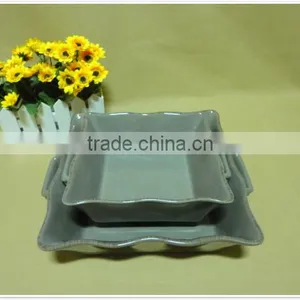Wholesale Daily Use Colored Square Porcelain Cute Bakeware With Two Handle thumbnail-4