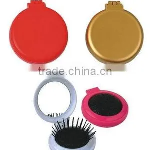 Folding Plastic Round Shape Make up Mirror With Comb thumbnail-1