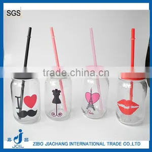 Recycled Valentine's Day Red Lips Design Glass Drinking Jar With Lid thumbnail-1