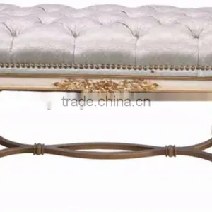 Classic Elegant European Style Antique White Tufted Chaise Lounge With Golden Floral Decorations BF12-04264d thumbnail-1