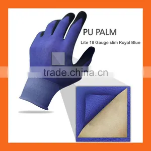 18 Gauge Ultra Lite Black Polyurethane Coated Gloves,Blue Nylon Working PU Gloves,Safety PU Palm Fit Gloves thumbnail-2