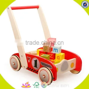 2017 Wholesale New Products Baby Wooden Push Along Walker Best Design Kids Wooden Push Along Walker With Building Blicks W16E067 thumbnail-2