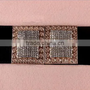 Wholesale Luxury Rhinestone Paved Ring Type Alloy Buckle Wide PU Waist Belt thumbnail-2