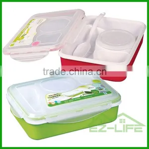 Multifunctional BPA Free Plastic Bento Lunch Box 4 Compartments for Adults With Soup Bowl thumbnail-1