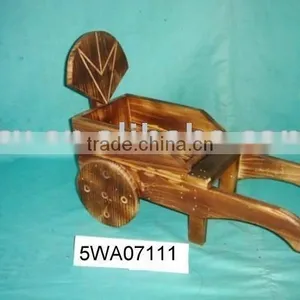 Burned Fir Wood Cart Flower Pot Planter thumbnail-1