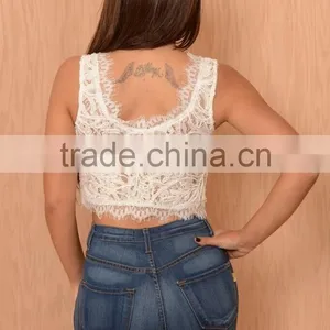 Fashion Sexy Women's Summer Sleeveless Lace Crop Tops thumbnail-4