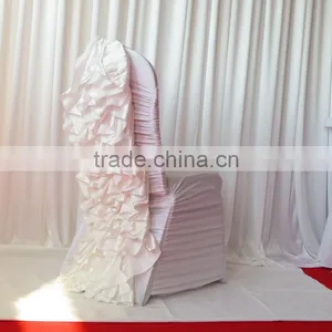 High Quality White Ruffled Spandex Chair Cover With Satin Crush Flower For Wholesale Price thumbnail-4