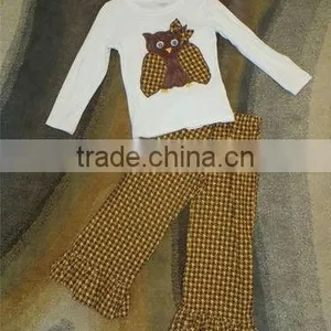 Adorable Handmade Girls Boy Fall School Owl Ruffle Pants Top Outfit Boutique thumbnail-1