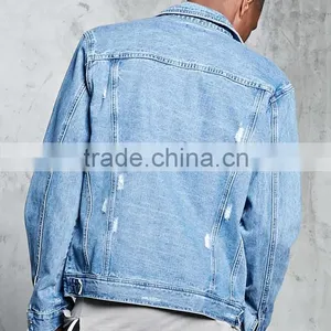New Style Custom Cheap Brand Bulk Wholesale Distressed Denim Jacket Coats for Mens thumbnail-2