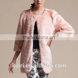 European Style Pure Colour Woman Faux Fur Overcoat Lady Rabbit Fur Witer Fashionable Coat thumbnail-4