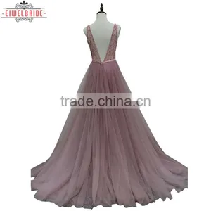 2017 China Manufacturer Customized Pink V Neck Wedding Dress thumbnail-3