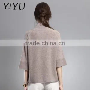 Fashion Women Loose Three-fourths Sleeve Turtleneck Cashmere Pullover thumbnail-3