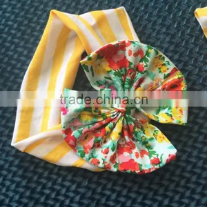 XF-445 Wholesale Fashion Children's Hair Accessories Fancy Baby Girls Knot Headbands Floral Pattern With Stripe Hairband thumbnail-1
