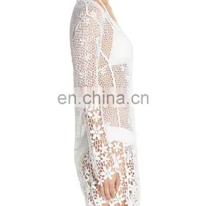 C101 Women Sexy Crochet Beach Cover-Up Tunic Dress thumbnail-2