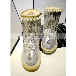 Aidocrystal Fashion Winter Warm Bling Snow Boots With Diamond Pearl Size 9 thumbnail-3