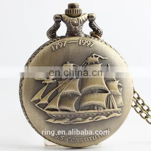 Large Antique Pocket Watch Vintage Sailing Everything is Going Smoothly Unisex Quartz Watch With Chain thumbnail-1