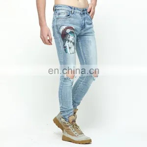 DiZNEW Denim Ripped Pants Slim Fit Digital Print Bulk 2020 Factory Manufacturer Jeans Men thumbnail-3