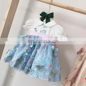 Baby Spanish Dresses for Girl's Dress Vintage Lace Butterfly Kids Clothing Wholesale Children Clothing Frock thumbnail-1