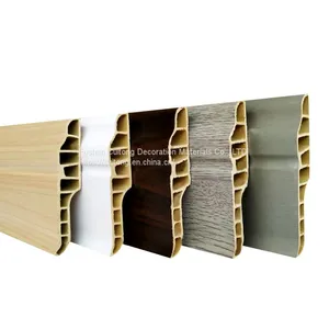 Foshan Wholesale Project Waterproof Corner Line Black Walnut PVC Baseboard 7 Points Straight Nail Wood Grain Gray Plastic Footing Line thumbnail-3