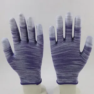 Purple and White Polyester Knitted PU Fingers Coated Safety Work Gloves Anti-dirt Breathable Comfortable Flexible thumbnail-2