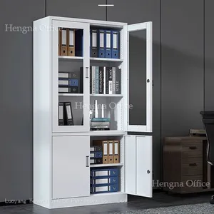 Vertical Metal Storage Cabinet MOS264 With Full-length Glass Doors|H1850mm Electrostatic Spraying| Filing Organizer for Showroom and Reception Area thumbnail-2