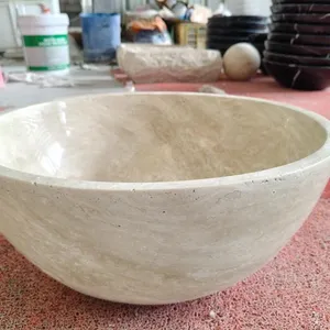 Luxury Natural Travertine and Marble Countertop Wash Basin Sink Minimalist Design Hotel Bathroom Vanity Furniture thumbnail-1