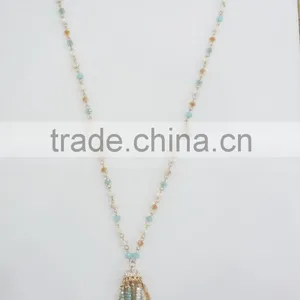 FASHION MULTI COLOR GLASS BEADED TASSEL NECKLACE thumbnail-1