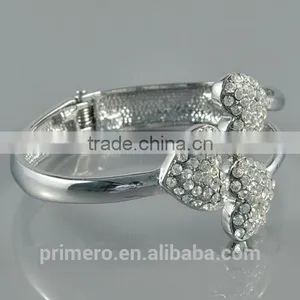 Hot Women Silver Tone 2 Heart Crystal Cuff Bracelet Bangle Fashion Jewelry Gift thumbnail-4