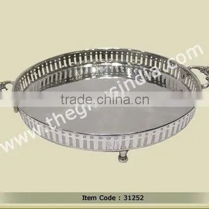Glass Trays--Silver Plated Glass Tray With Mirror thumbnail-1