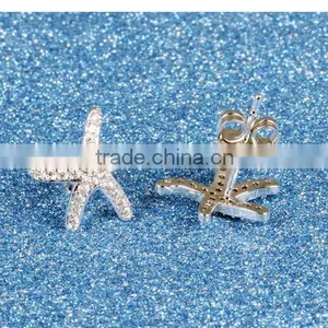 Professional China Supplier Zircon Rhodium Plated Starfish Earring thumbnail-4