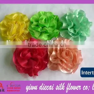 Garment Decorative Satin Mesh Rosette Fabric Flower Brooch thumbnail-1