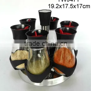 TW947T 6pcs Glass Spice Jar Set With Plastic Stand thumbnail-1