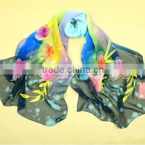Customize Digital Printed 100% Silk Scarves Long Chiffon Scarf NO MOQ thumbnail-3