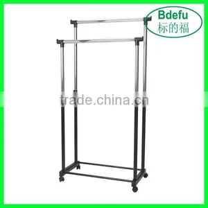 Double Clothes Coat Rail Garment Dress Hanging Display Stand On Wheels Shoe Rack thumbnail-1