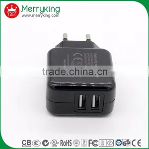 EU Plug Merryking Wholesale 5V2.1A Dual USB Charger CE/GS/CB Approved Power Adapter thumbnail-1