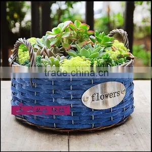 Round Wood Chip Blue Flower Basket thumbnail-1